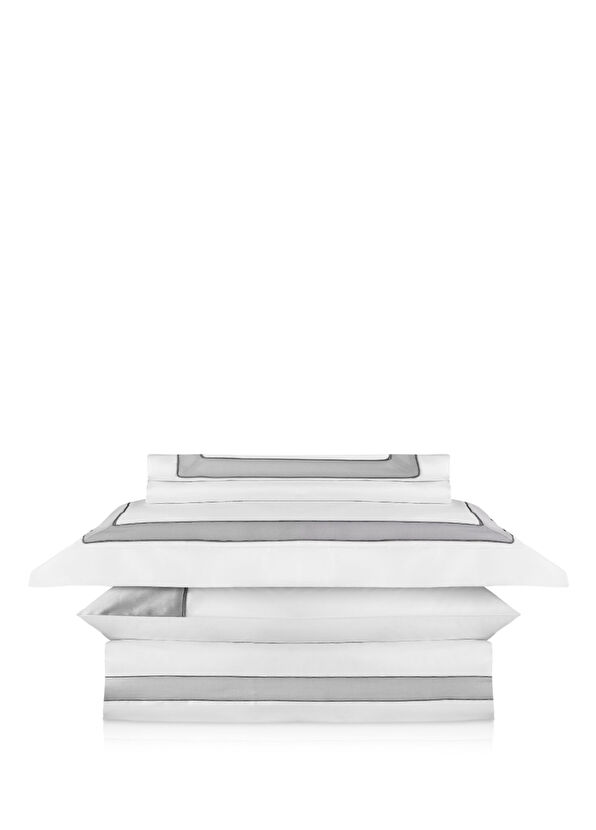 Gri Beyaz Pamuk Saten Çift Kişilik Nevresim Takımı 220 x 240 cm