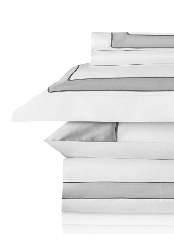 Gri Beyaz Pamuk Saten Çift Kişilik Nevresim Takımı 220 x 240 cm