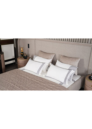 Gri Beyaz Pamuk Saten Çift Kişilik Nevresim Takımı 220 x 240 cm